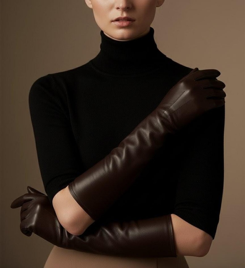 Elegant Brown Sheep Leather Opera Gloves - Women's Long Gloves