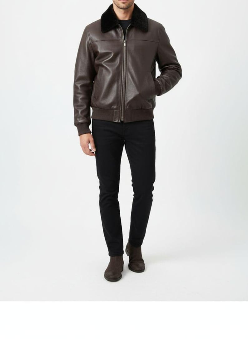 Brown Cowhide Bomber Jacket, Handmade Shearling Aviator Coat