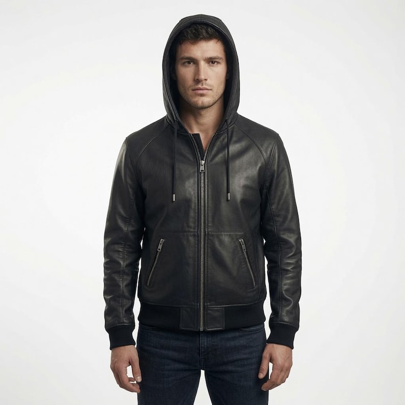 Unisex handmade Cow Leather Hoodie Jacket