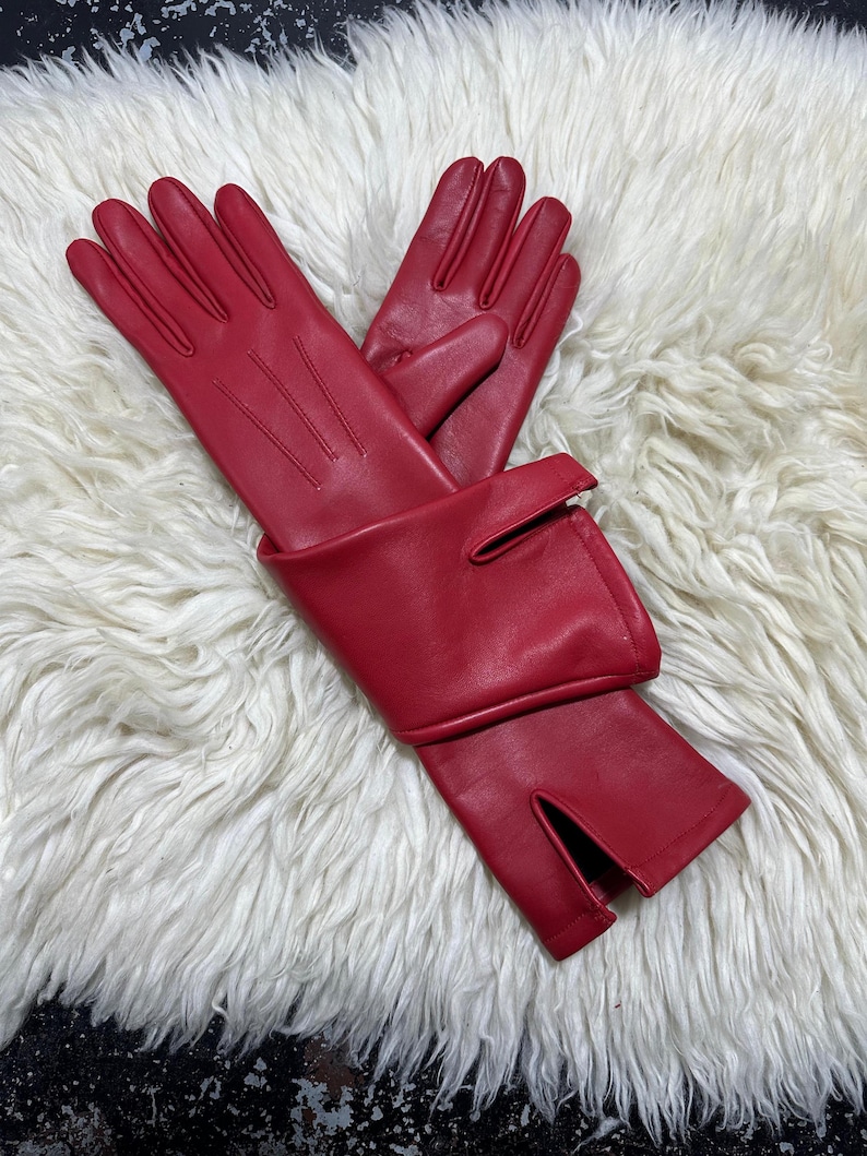 Women’s Red Sheepskin Leather Long Gloves | Handmade Opera Gloves