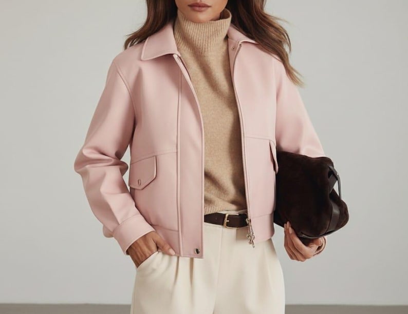 Women’s Cowhide Jacket – Handmade Pink Coat