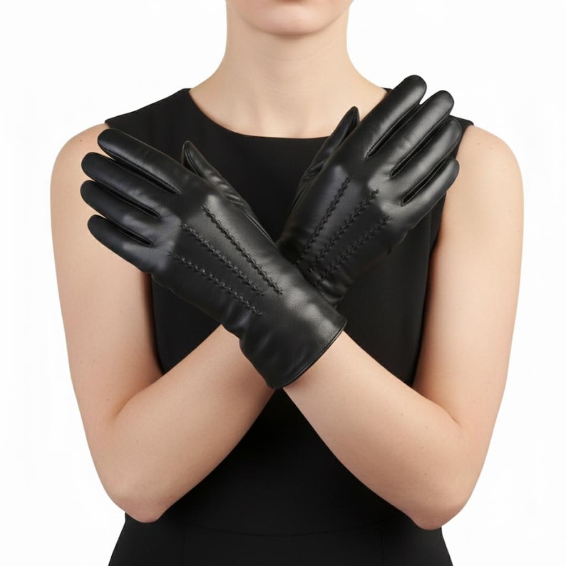 Women's Sheep Leather Gloves, Soft Winter Driving Fashion, Handmade Elegant Warm