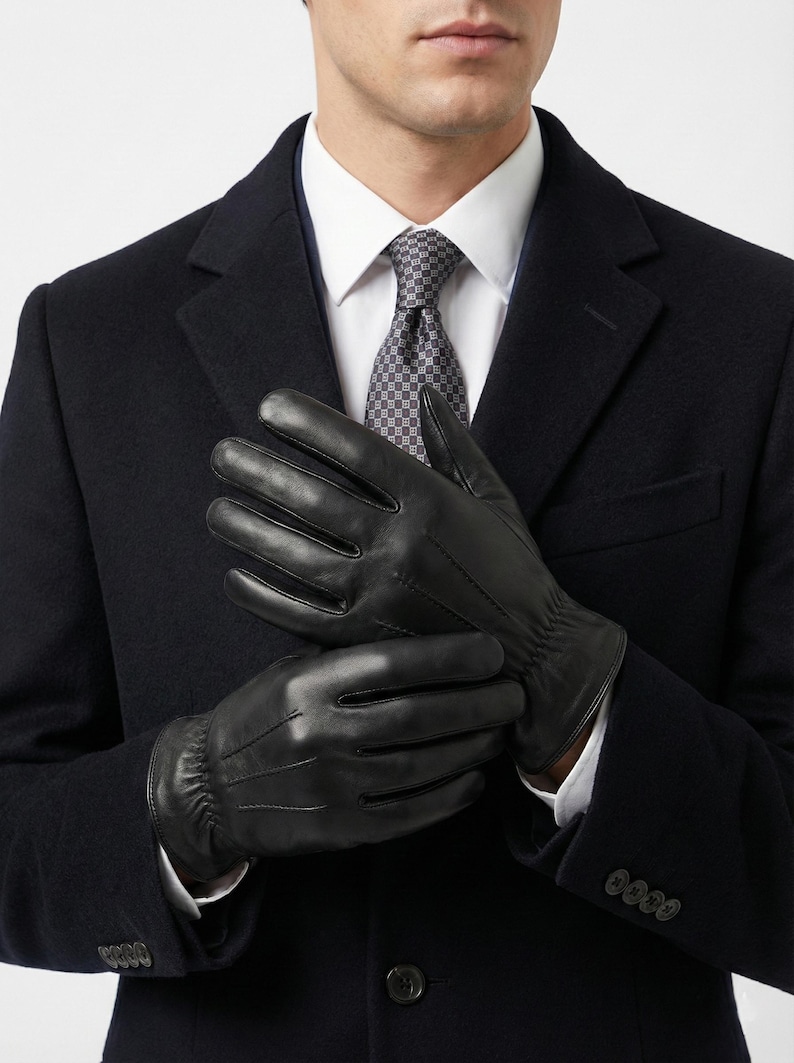 Men’s Sheep Leather Gloves – Handmade Black Winter Dress Accessory