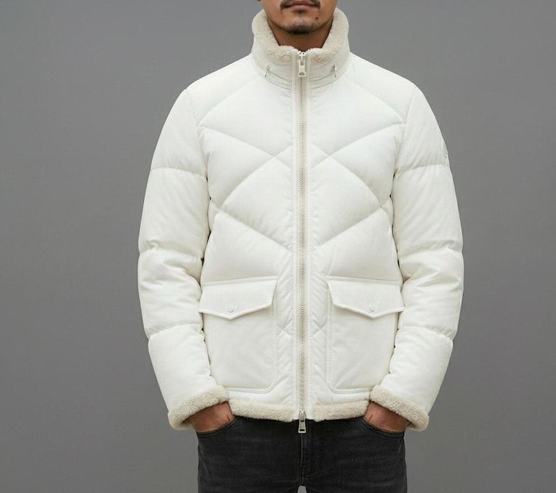 Unisex White Sheep Leather Jacket | Handmade Winter Outerwear | Minimal Luxury Style