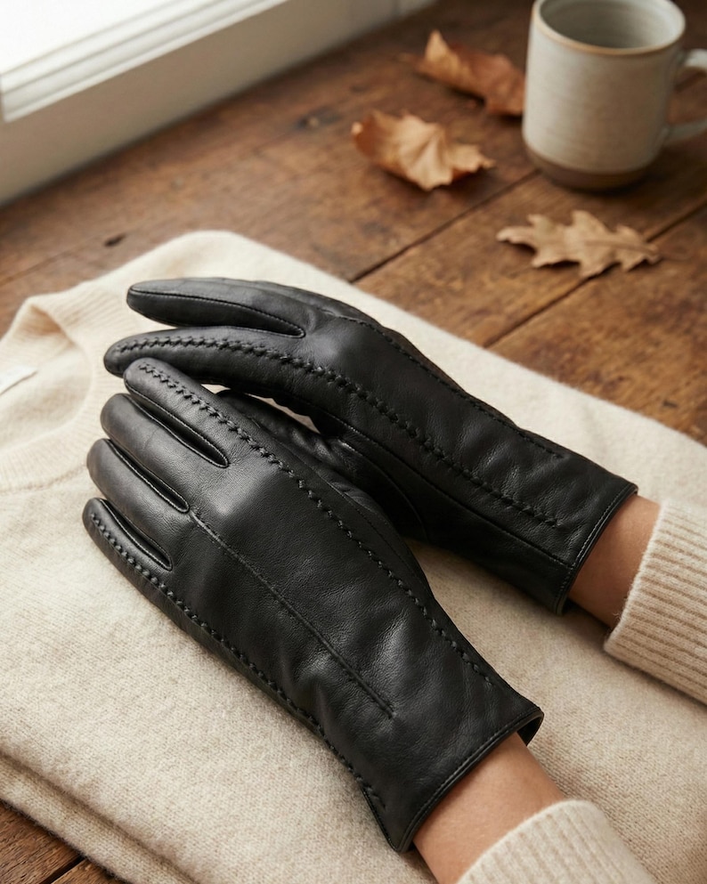 Classic Women’s Sheep Leather Dress Gloves Handmade | Elegant Winter Gloves