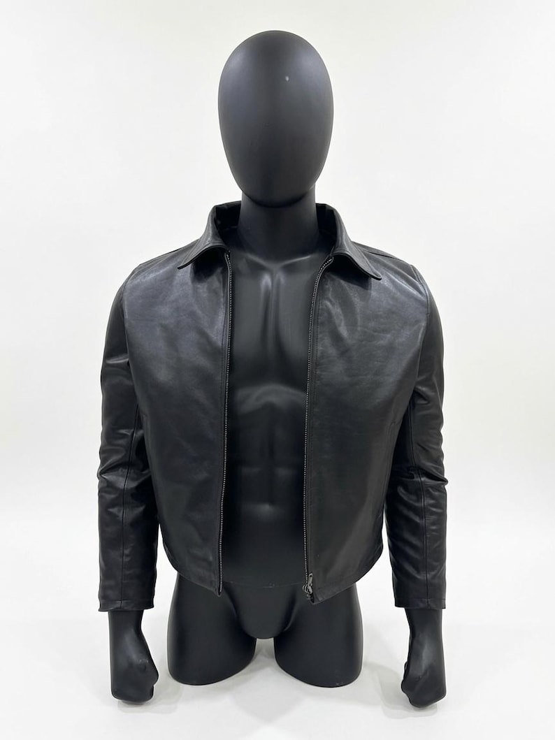 Unisex Cropped Leather Jacket | Minimalist Zip Front Black Coat
