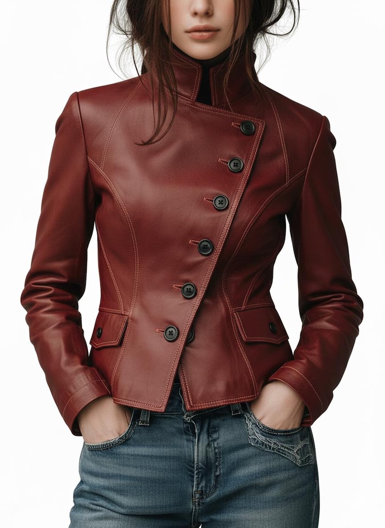Ladies Cow Leather Jacket | Elegant Fitted Winter Coat
