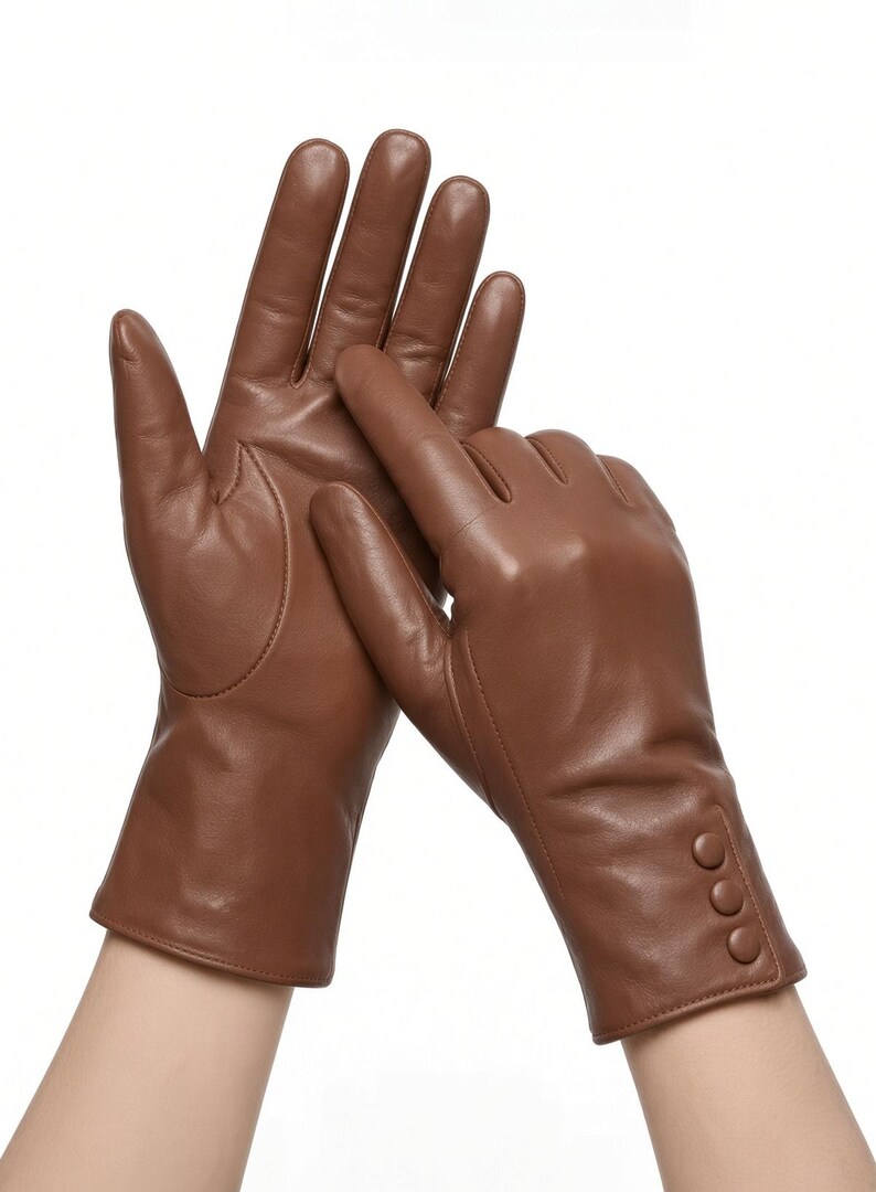Brown Sheep Leather Gloves for Women, Handmade Driving Gloves, Elegant Winter Accessory