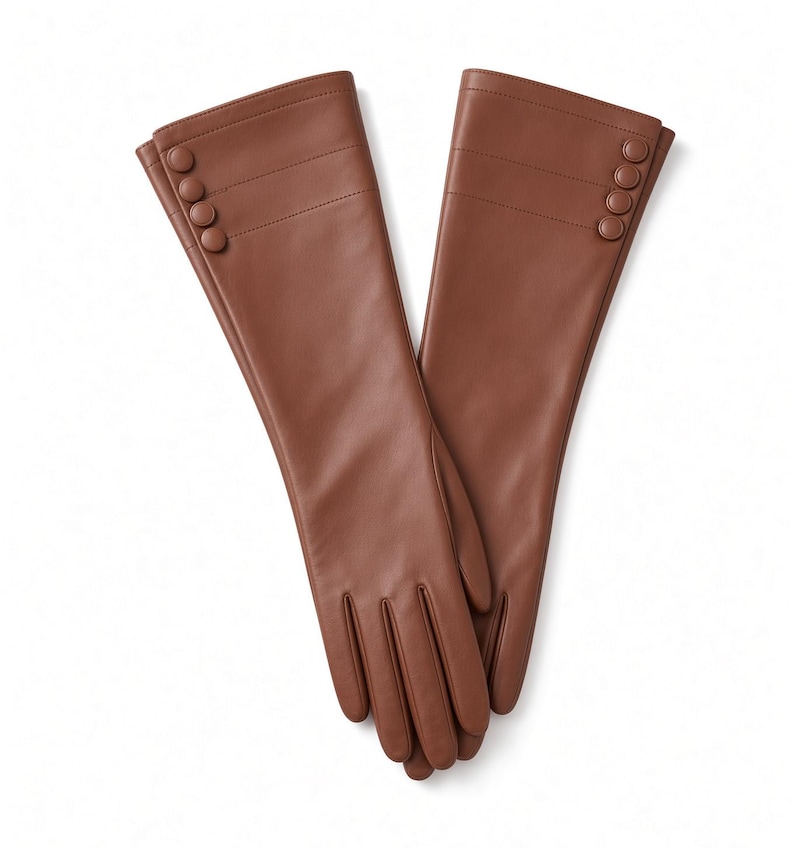 Women Long Sheep Leather Gloves, Elegant Opera Style Formal Gloves