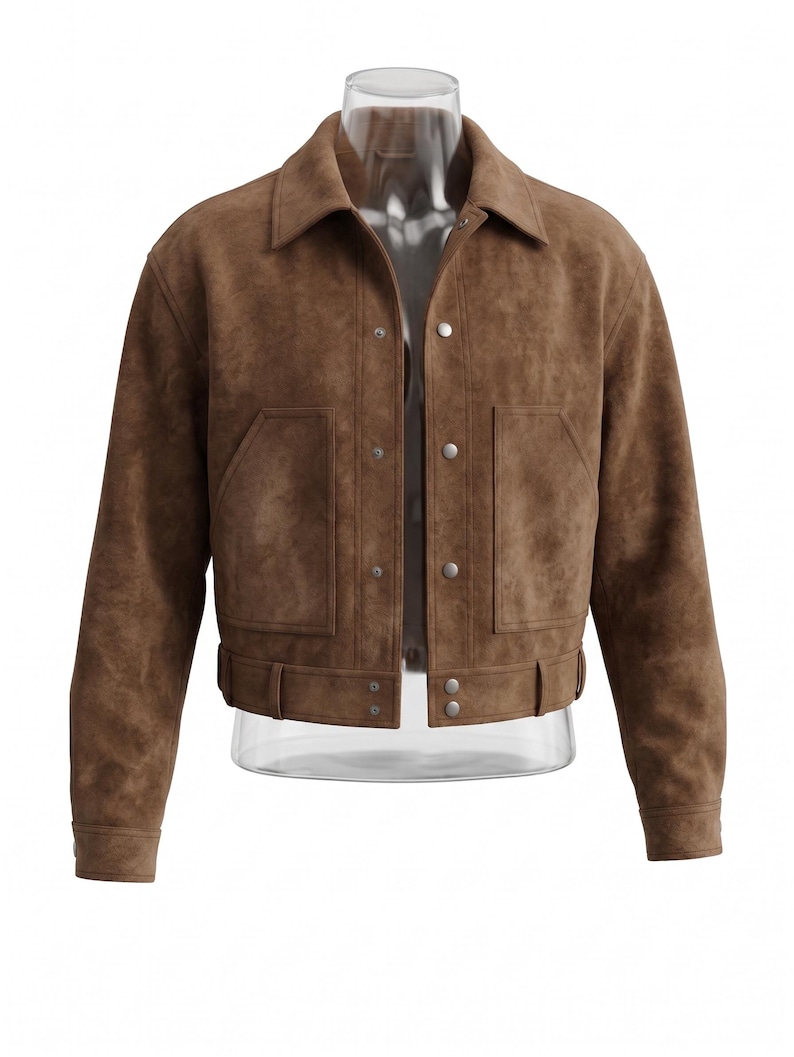 Brown Suede Leather Cropped Jacket, Sheep Leather, Vintage Minimalist Style