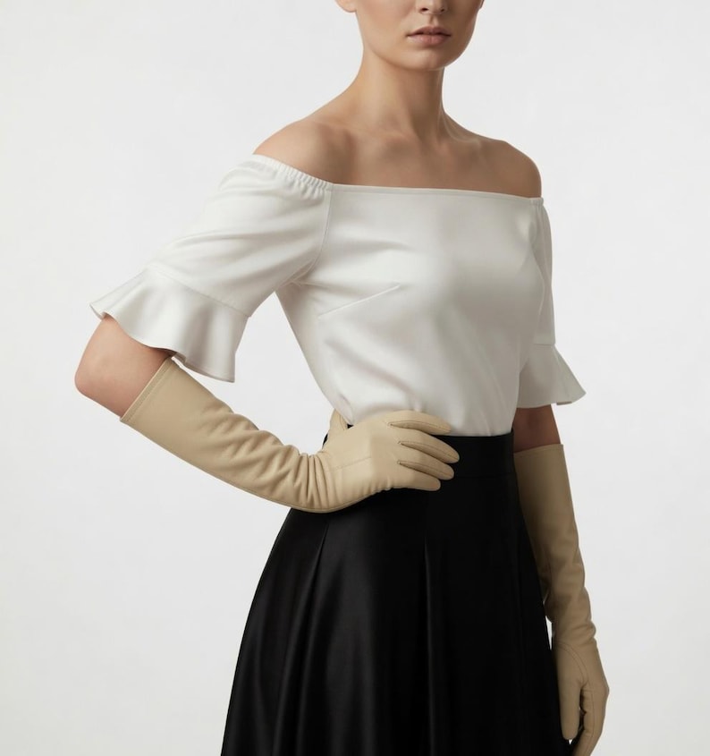 Women’s Opera Gloves, Handmade Sheep Leather Long Gloves, Elegant Winter Fashion