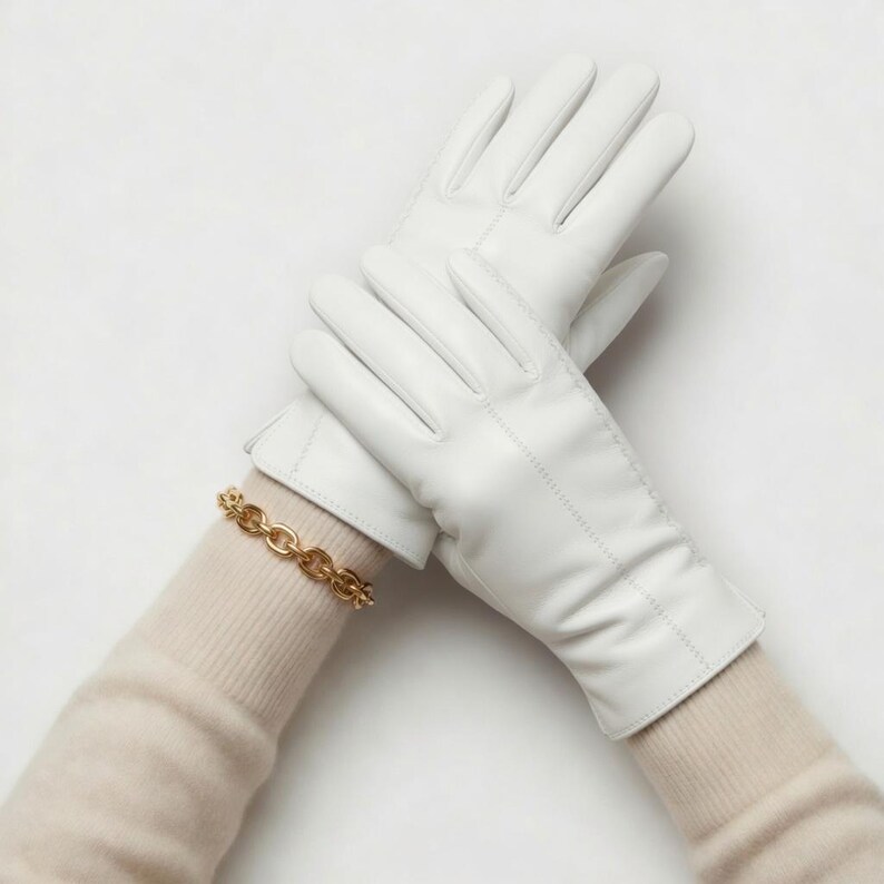 Women’s Sheep Leather Gloves with Cashmere Lining, Handmade Elegant Winter Fashion Gift