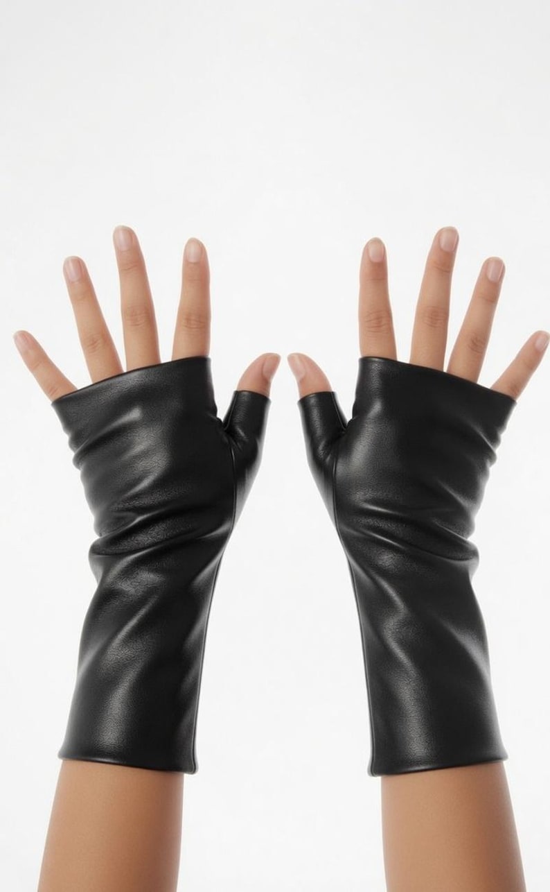 Black Sheep Fingerless Gloves,  Leather gloves, Long Arm Warmers, Gothic Fashion Styling