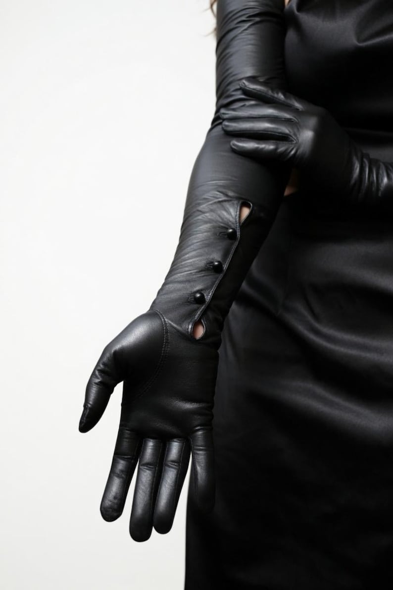 Women’s Sheep Leather Opera Gloves, Handmade Button Detail Gloves