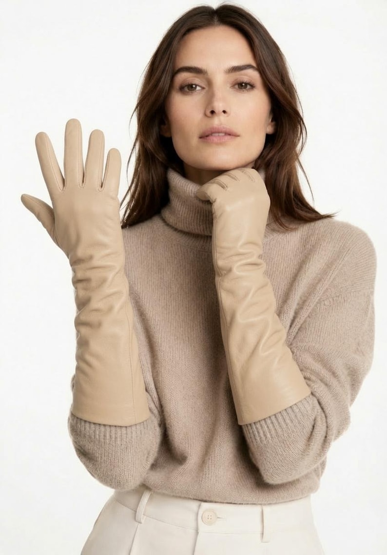 Women’s Sheep Leather Opera Gloves, Handmade Long Dress Gloves