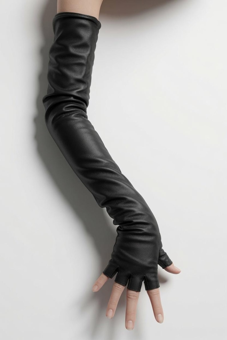 Women's Fingerless Opera Gloves, Long Sheep Leather Gloves, Handmade Arm Warmers, Gift for Her