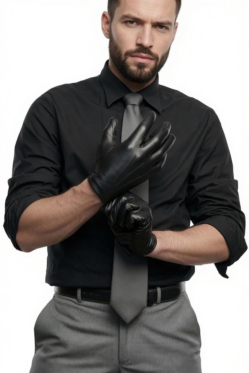 Men's Black Sheep Leather Dress Gloves, Tailored Fit for Winter Driving