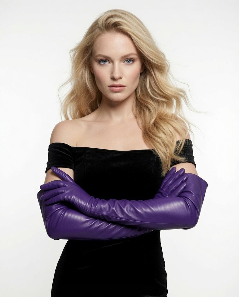 Purple Sheep Leather Women's Opera Gloves | Long Elbow Evening Gift for Her