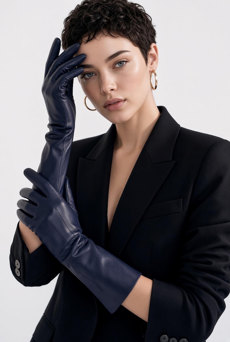 Women’s Sheep Leather Gloves, Long Leather Gloves, Elegant Evening Gloves