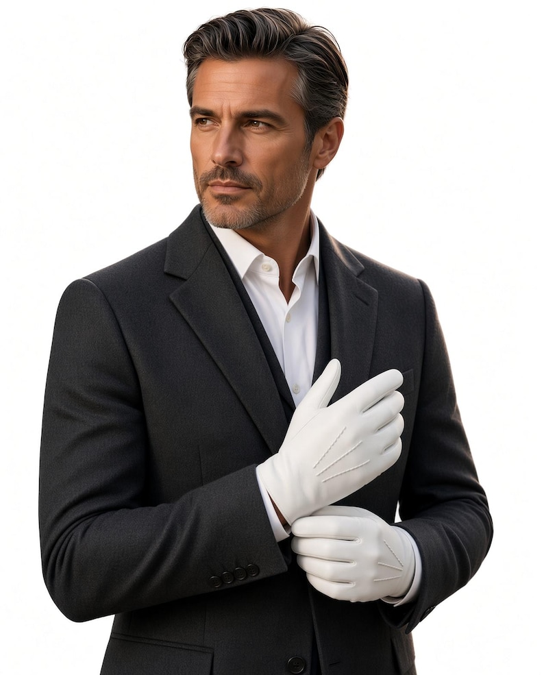 Men’s White Sheep Leather Gloves | Elegant Dress Gloves for Formal Wear