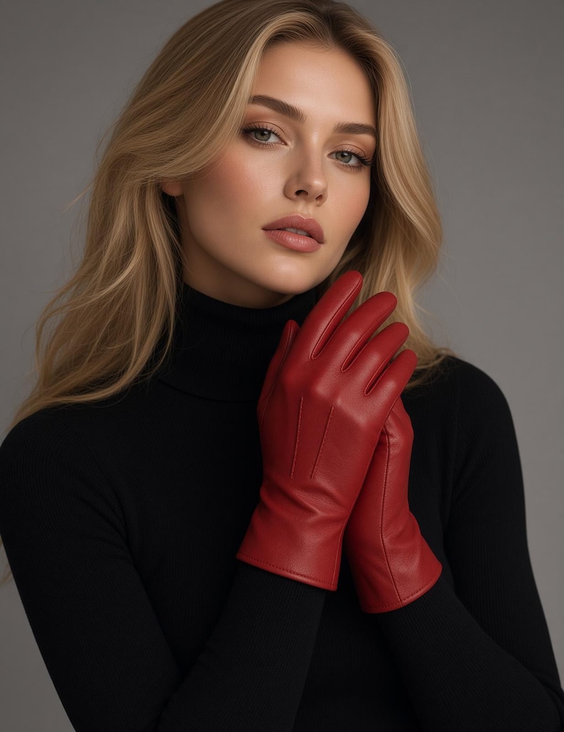 Women's Red Sheep Leather Gloves - Nappa Leather Dress Gloves