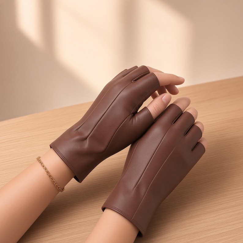 Women’s Leather Fingerless Gloves | Genuine Sheep Leather Fashion Gloves
