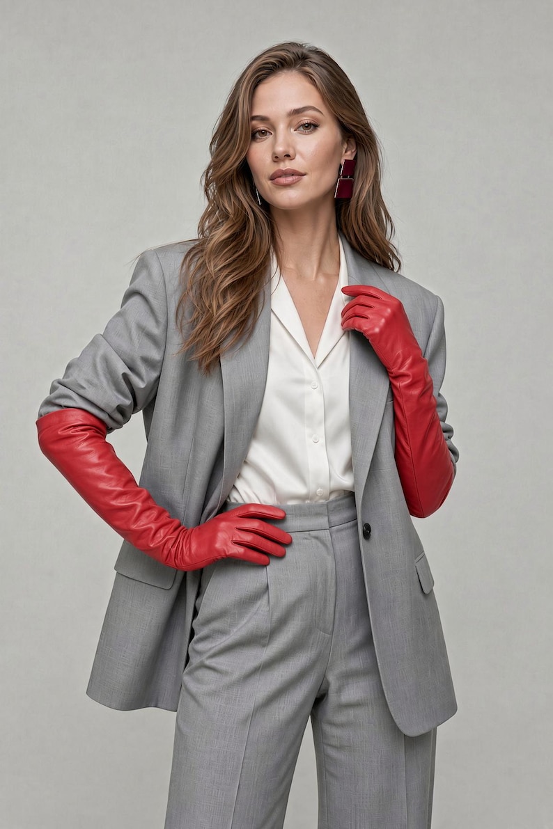 Women’s Sheep Leather Opera Gloves, Long Elbow Length Evening Dress Gloves