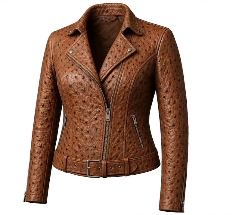 Women’s Ostrich Embossed Leather Jacket | Fitted Biker Moto Jacket