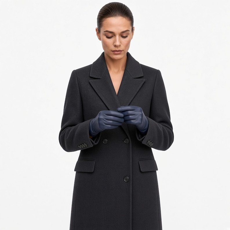 Women's Navy Sheep Leather Gloves | Ladies Dress Leather Gloves