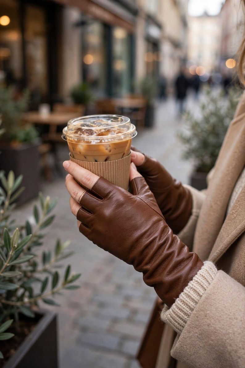 Women’s Sheep Leather Fingerless Gloves | Long Arm Length Fashion Gloves