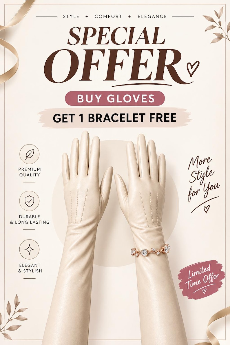 Handmade Women’s Sheep Leather Gloves | Long Dress Gloves with Free Bracelet