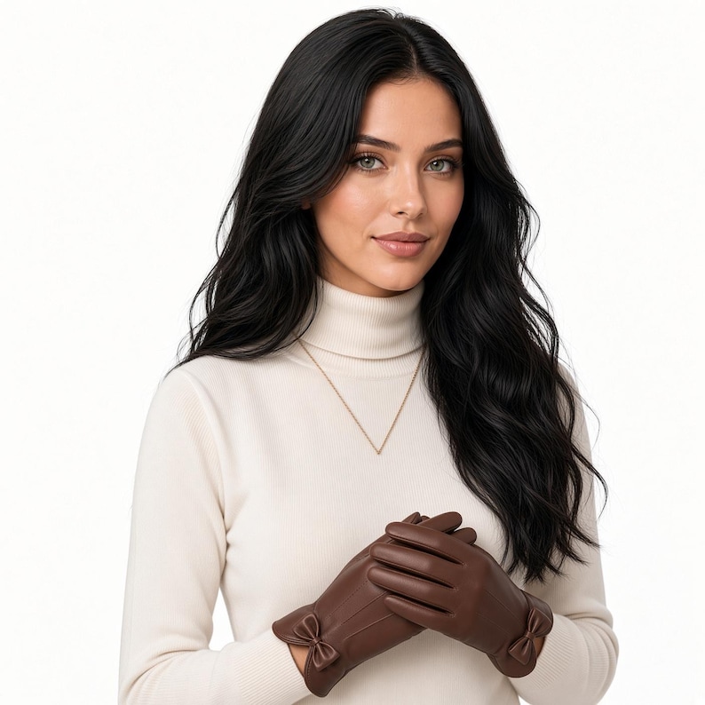 Women’s Sheep Leather Gloves | Handmade Winter Gloves with Bow Detail